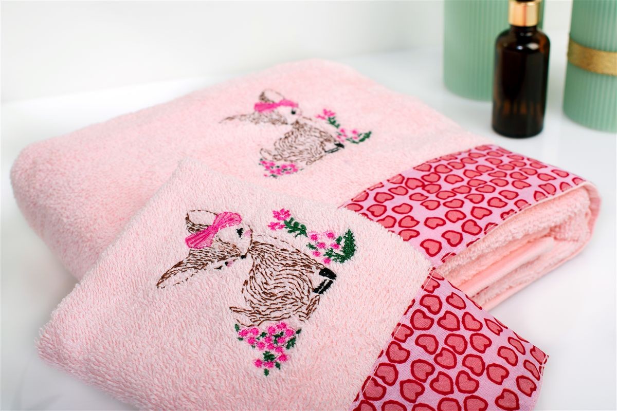 DIMcol Πετσέτα Με Κέντημα Σετ 2 τεμ bebe Deer 196 30X50,70X140 Pink 100% Cotton - Image 2