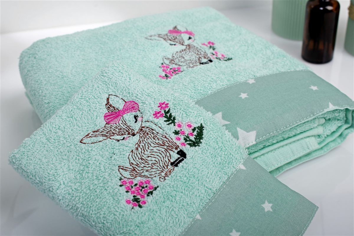 DIMcol Πετσέτα Με Κέντημα Σετ 2 τεμ bebe Deer 199 30X50,70X140 Mint 100% Cotton - Image 2
