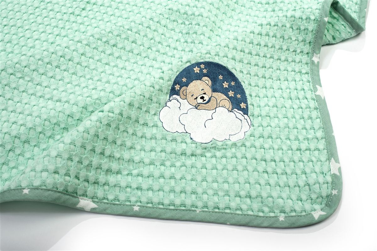 DIMcol Κουβέρτα Πικέ Με Κέντημα bebe Cloudy Bear 178 100X160 Mint 100% Cotton - Image 2