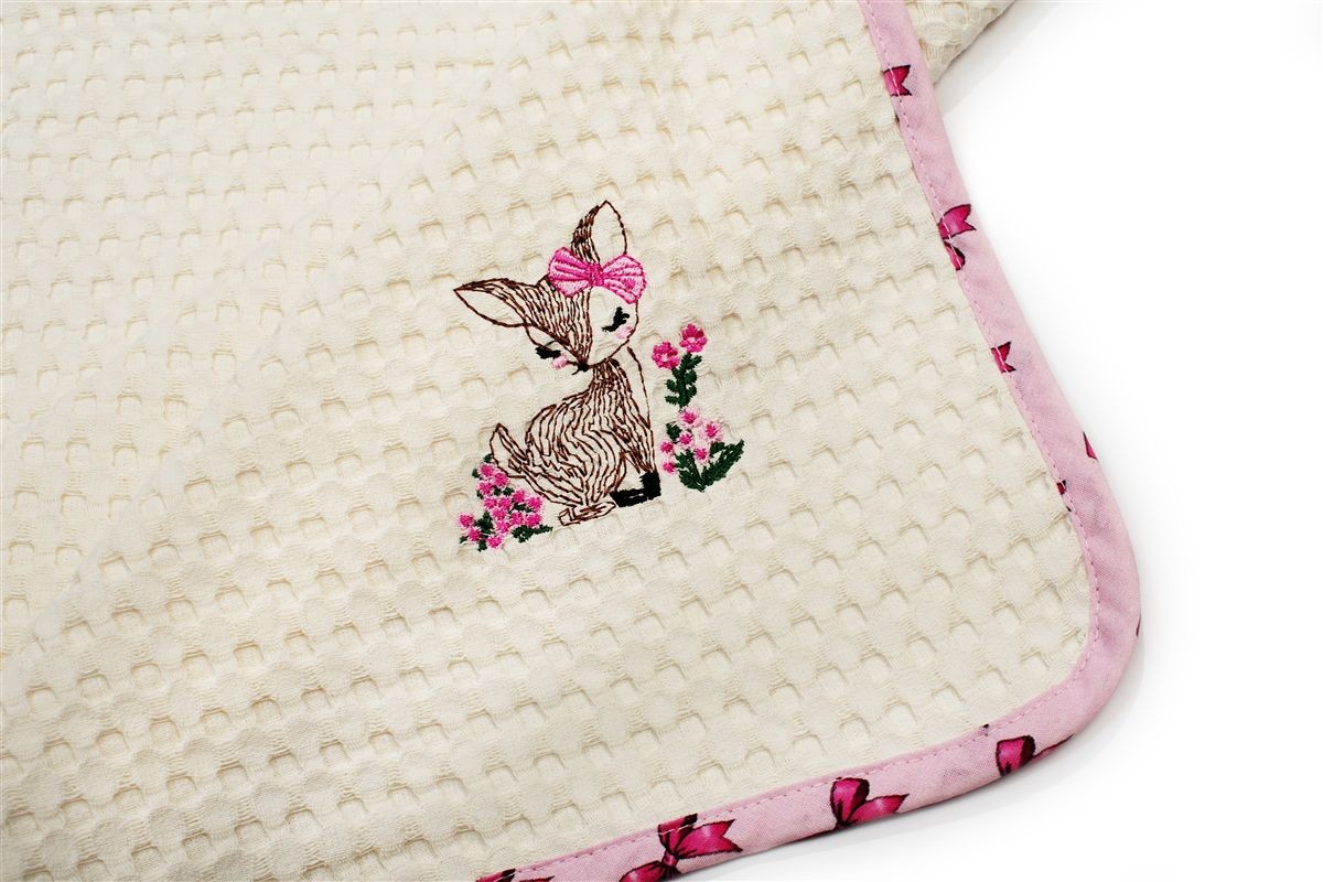 DIMcol Κουβέρτα Πικέ Με Κέντημα bebe Deer 198 100X160 Ecru-Pink 100% Cotton - Image 2
