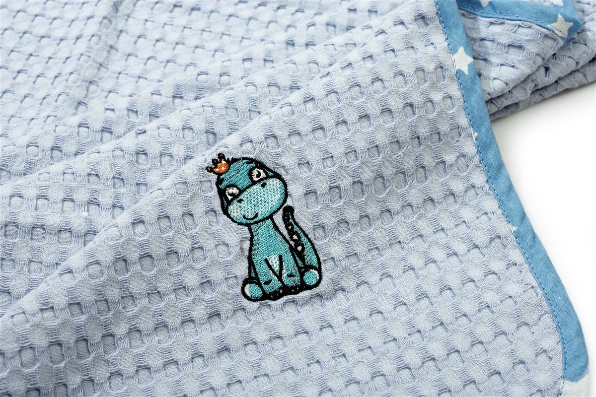 DIMcol Κουβέρτα Πικέ Με Κέντημα bebe Dinosaur 179 100X160 Sky Blue 100% Cotton - Image 2