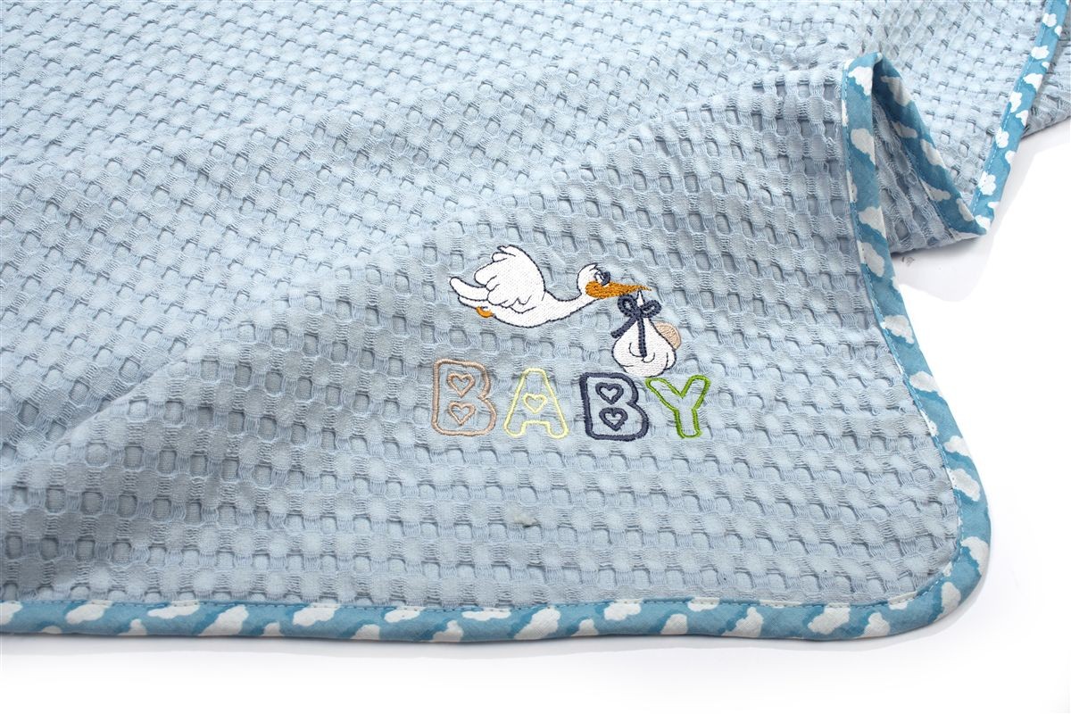 DIMcol Κουβέρτα Πικέ Με Κέντημα bebe Stork 191 100X160 Sky Blue 100% Cotton - Image 2
