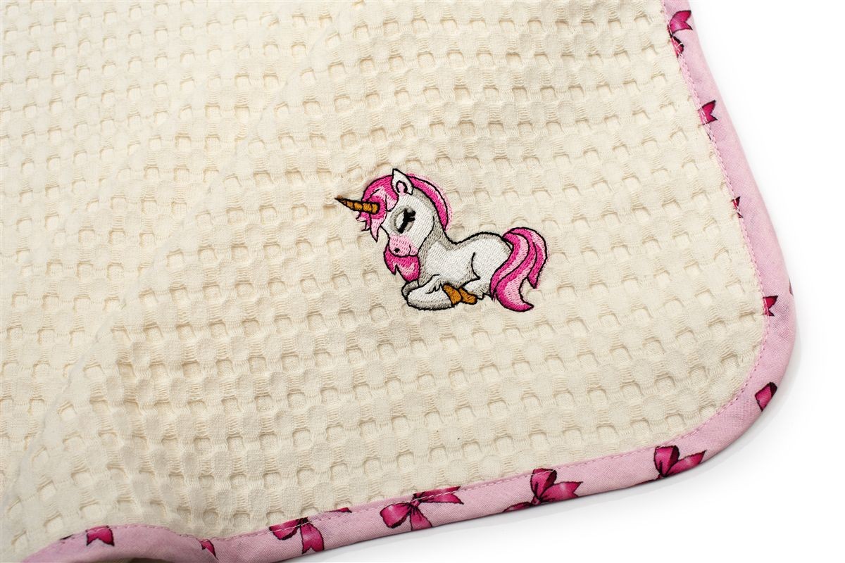 DIMcol Κουβέρτα Πικέ Με Κέντημα bebe Unicorn 189 80X110 Ecru-Pink 100% Cotton - Image 2