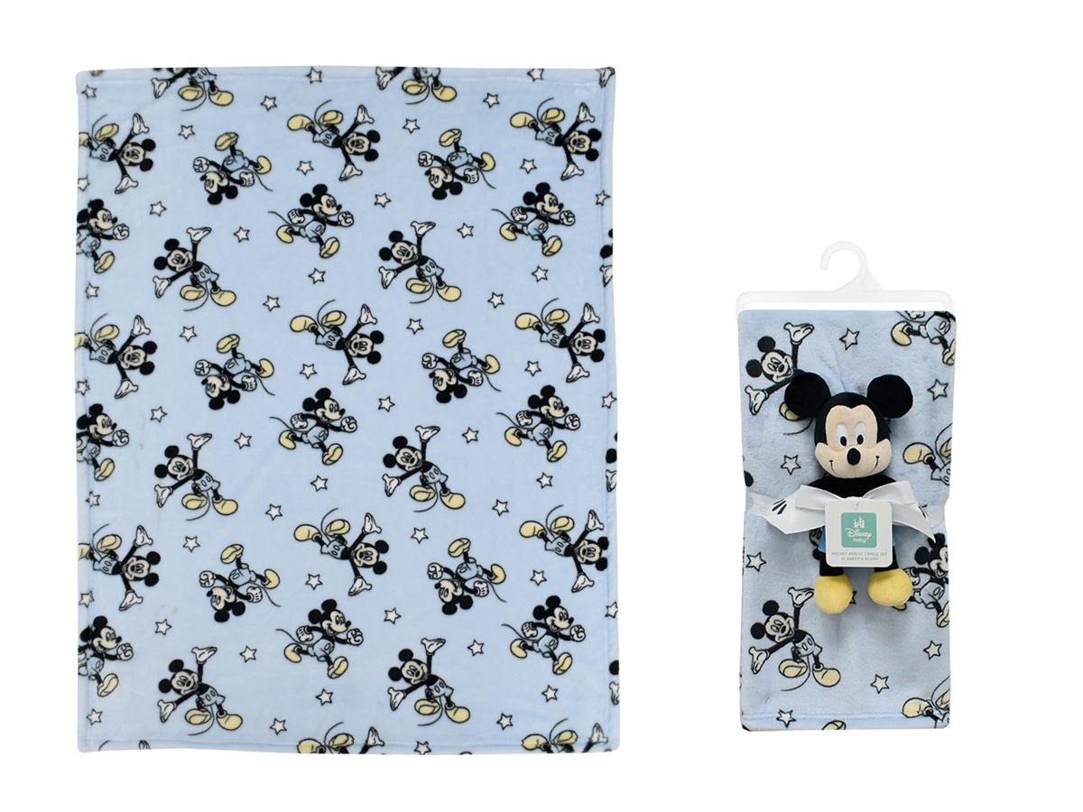 DIMcol Λούτρινο Disney Home Σετ 2 Τεμ. bebe Mickey 29 Ύψος 25 cm & Κουβέρτα Coral Fleece 75X100 cm Wathet Blue 100% Polyester