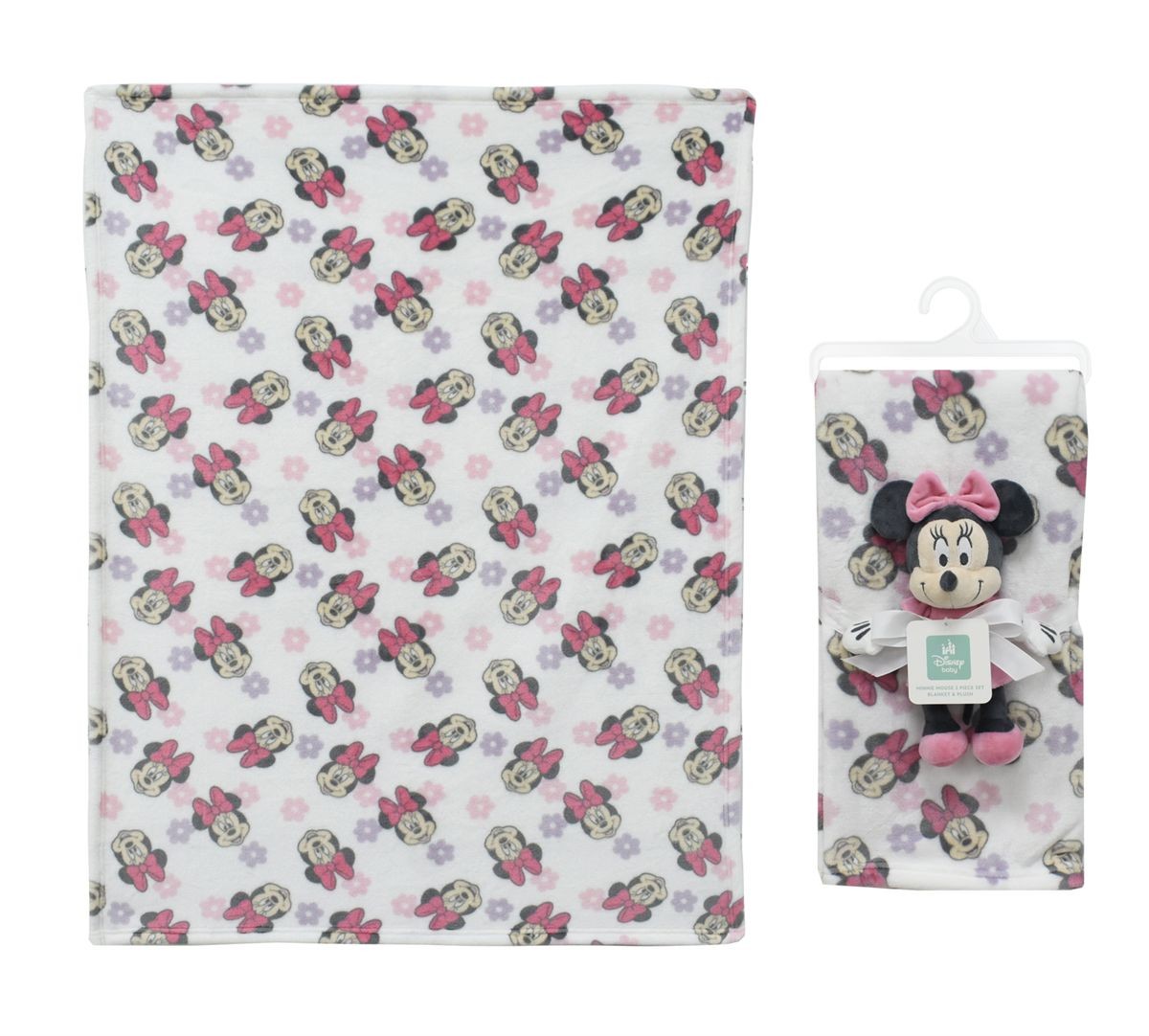 DIMcol Λούτρινο Disney Home Σετ 2 Τεμ. bebe Minnie 31 Ύψος 25 cm & Κουβέρτα Coral Fleece 75X100 cm White-Black 100% Polyester