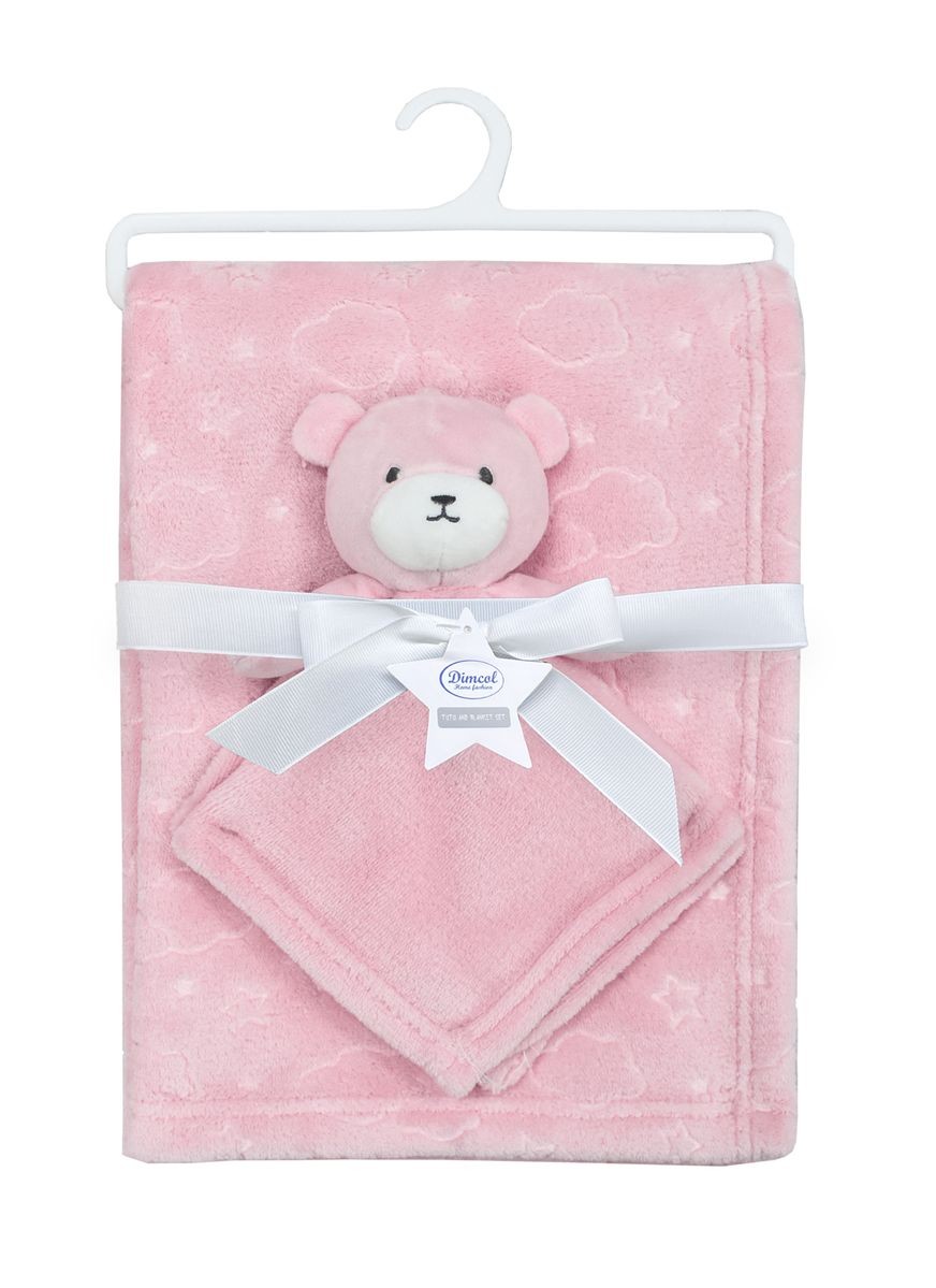 DIMcol Νάνι-Πανάκι Παρηγοριάς bebe σετ 2 τεμ. Bear 08 33X33 & Κουβέρτα Coral Fleece 75X100 cm Pink 100% Polyester