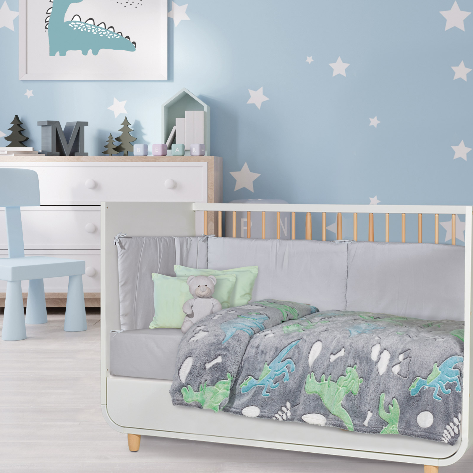 Das Baby Κουβερτα Fleece 80X110 Relax 4865 Γκρι - Μπλε - Πρασινο Γκρι - Μπλε - Πρασινο - Image 7