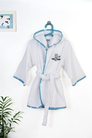 DIMcol Μπουρνούζι Με Κέντημα kids Aviator 184 White-Sky Blue % Cotton