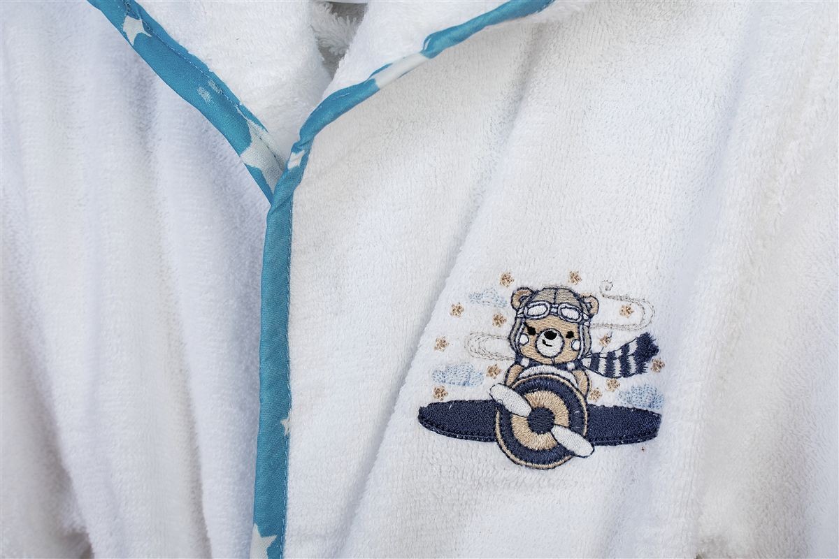 DIMcol Μπουρνούζι Με Κέντημα kids Aviator 184 White-Sky Blue % Cotton - Image 2