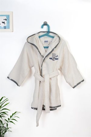 DIMcol Μπουρνούζι Με Κέντημα kids Aviator 185 Ecru-Grey % Cotton