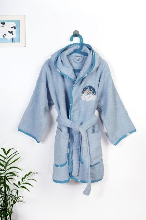 DIMcol Μπουρνούζι Με Κέντημα kids Cloudy Bear 175 Sky Blue % Cotton