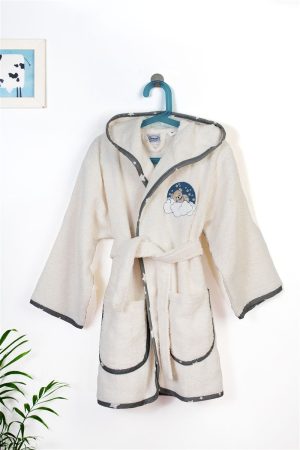 DIMcol Μπουρνούζι Με Κέντημα kids Cloudy Bear 177 Ecru-Grey % Cotton