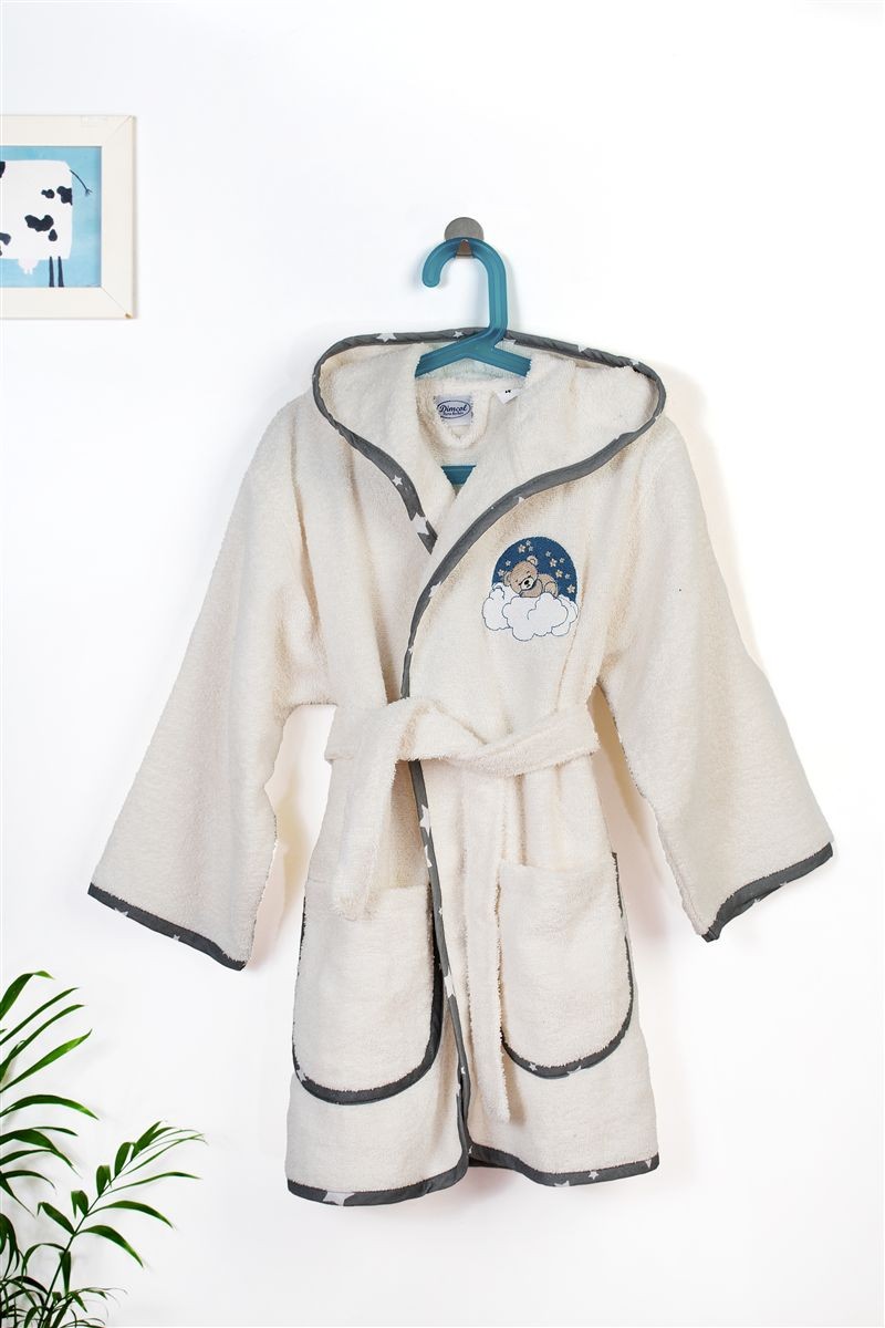 DIMcol Μπουρνούζι Με Κέντημα kids Cloudy Bear 177 Ecru-Grey % Cotton