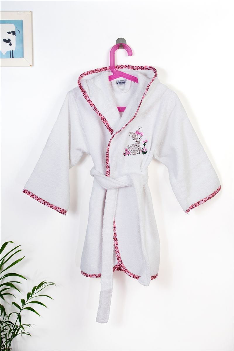 DIMcol Μπουρνούζι Με Κέντημα kids Deer 197 White-Pink % Cotton