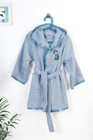 DIMcol Μπουρνούζι Με Κέντημα kids Dinosaur 179 Sky Blue % Cotton