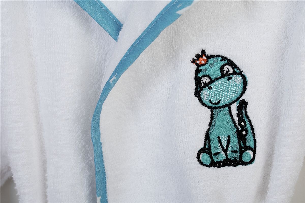 DIMcol Μπουρνούζι Με Κέντημα kids Dinosaur 180 White-Sky Blue % Cotton - Image 2