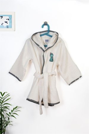 DIMcol Μπουρνούζι Με Κέντημα kids Dinosaur 181 Ecru-Grey % Cotton
