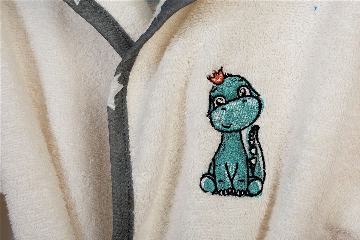 DIMcol Μπουρνούζι Με Κέντημα kids Dinosaur 181 Ecru-Grey % Cotton - Image 2