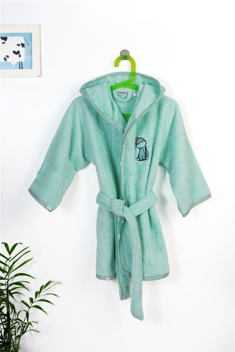 DIMcol Μπουρνούζι Με Κέντημα kids Dinosaur 182 Mint % Cotton