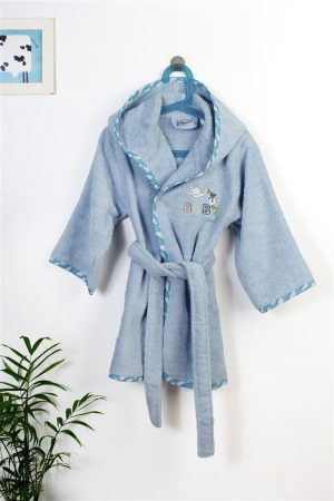 DIMcol Μπουρνούζι Με Κέντημα kids Stork 191 Sky Blue % Cotton