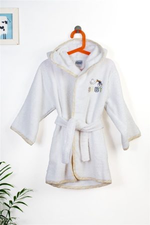 DIMcol Μπουρνούζι Με Κέντημα kids Stork 193 White-Yellow % Cotton