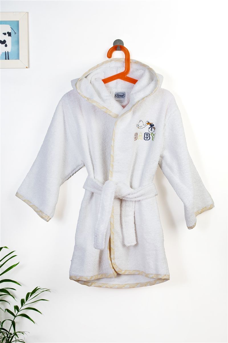 DIMcol Μπουρνούζι Με Κέντημα kids Stork 193 White-Yellow % Cotton