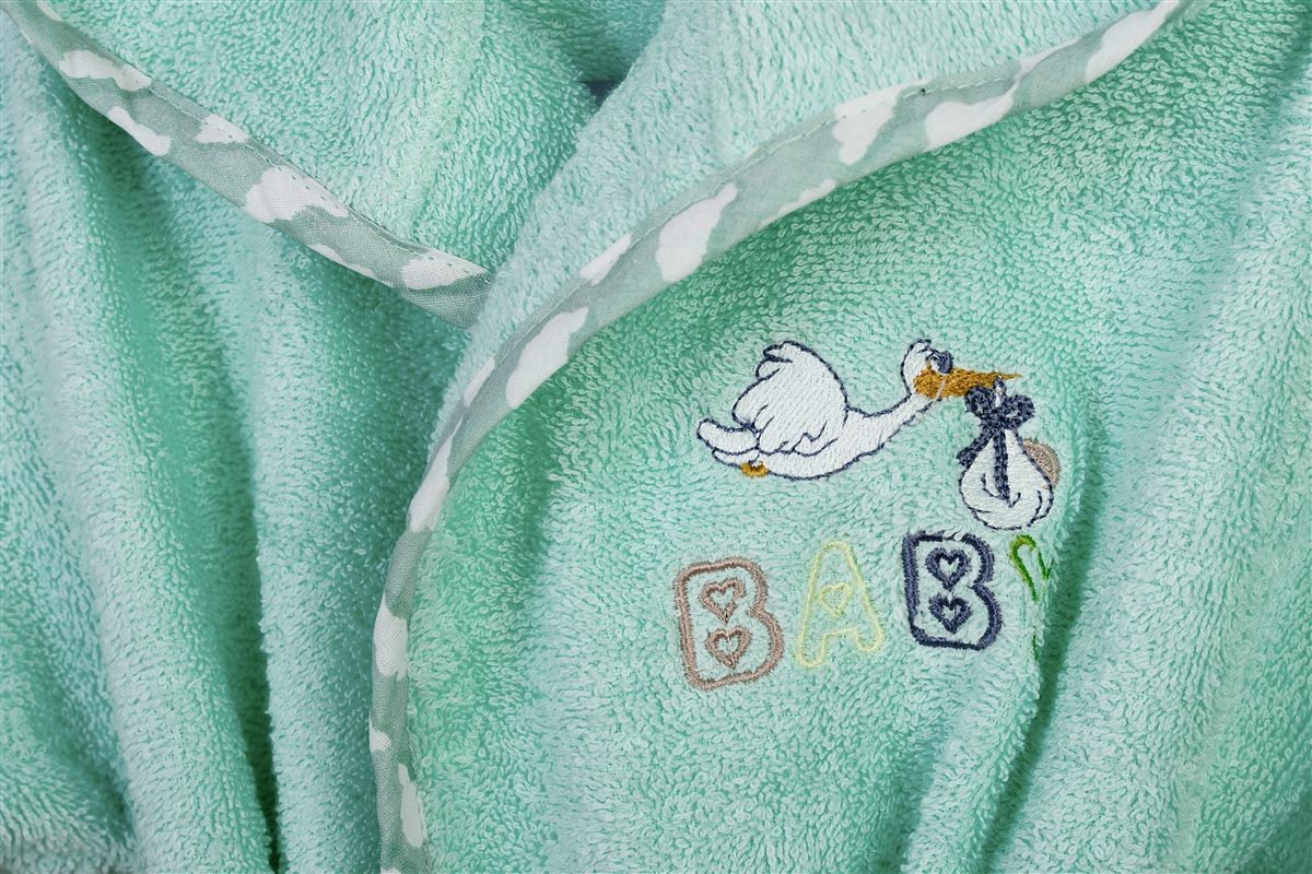 DIMcol Μπουρνούζι Με Κέντημα kids Stork 195 Mint % Cotton - Image 2
