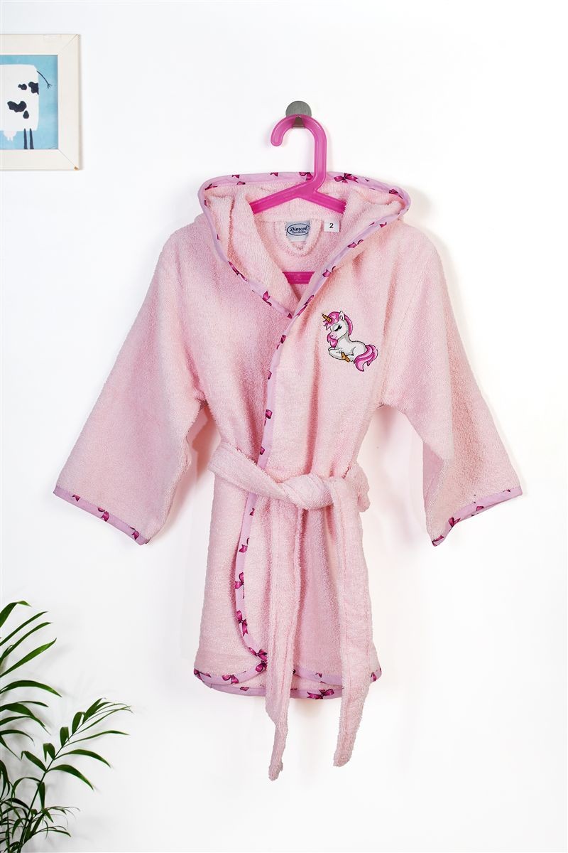 DIMcol Μπουρνούζι Με Κέντημα kids Unicorn 187 Pink % Cotton