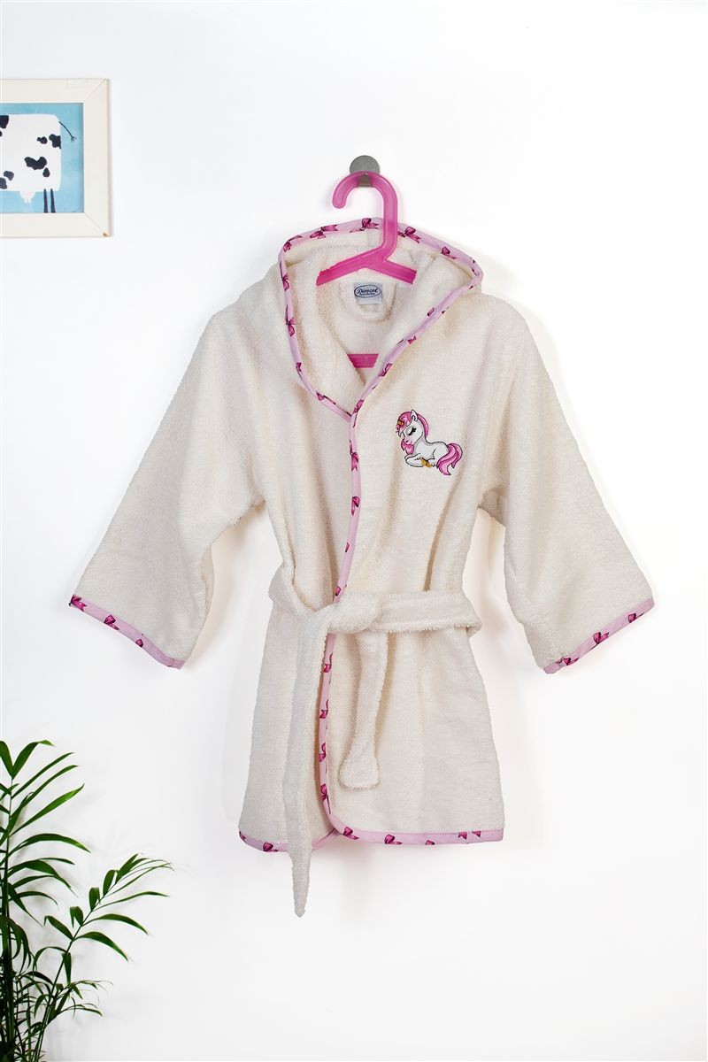 DIMcol Μπουρνούζι Με Κέντημα kids Unicorn 189 Ecru-Pink % Cotton