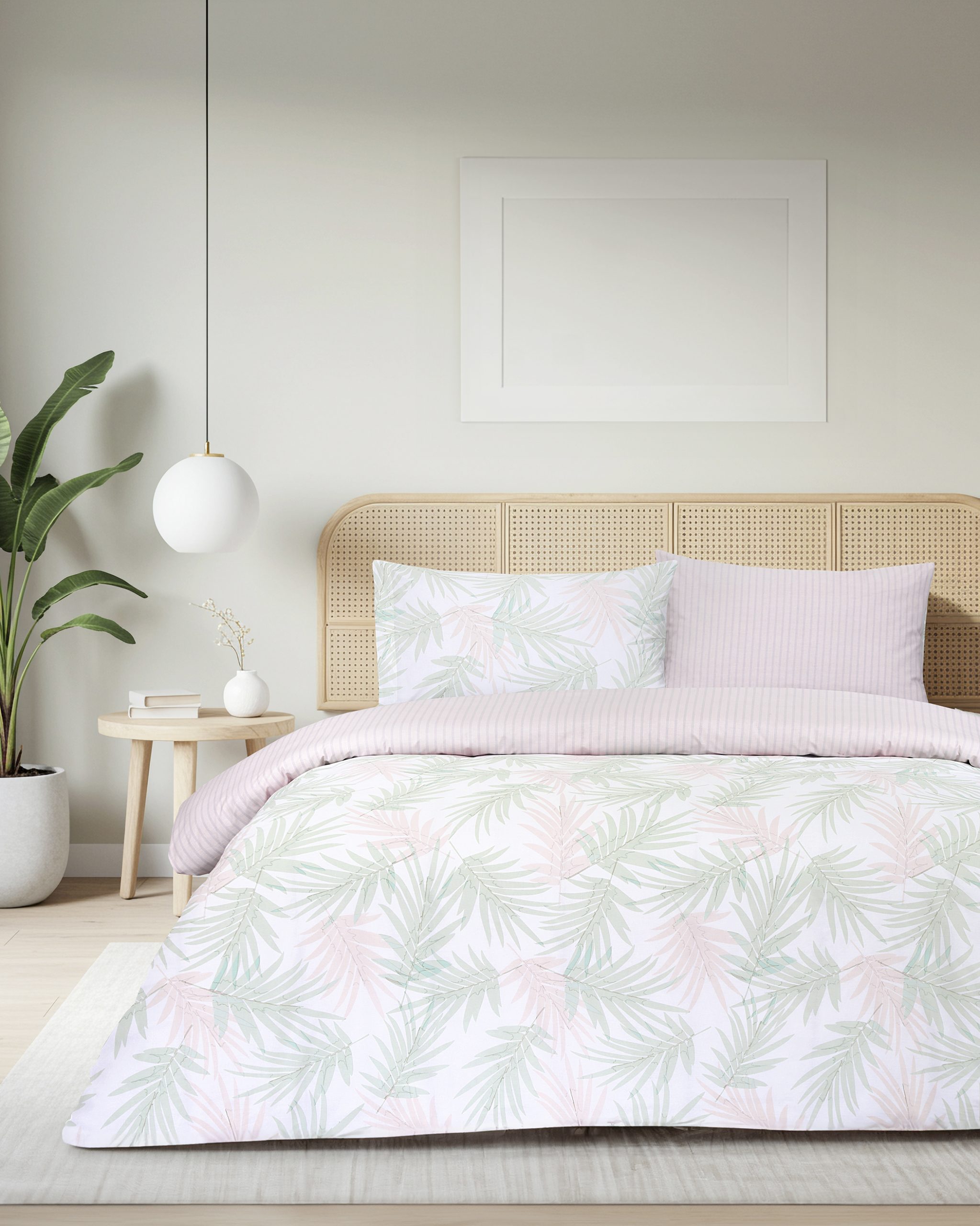 Kocoon Home Σετ Σεντόνια Υπέρδιπλα με Λάστιχο - Palme Μέντα, Ροζ