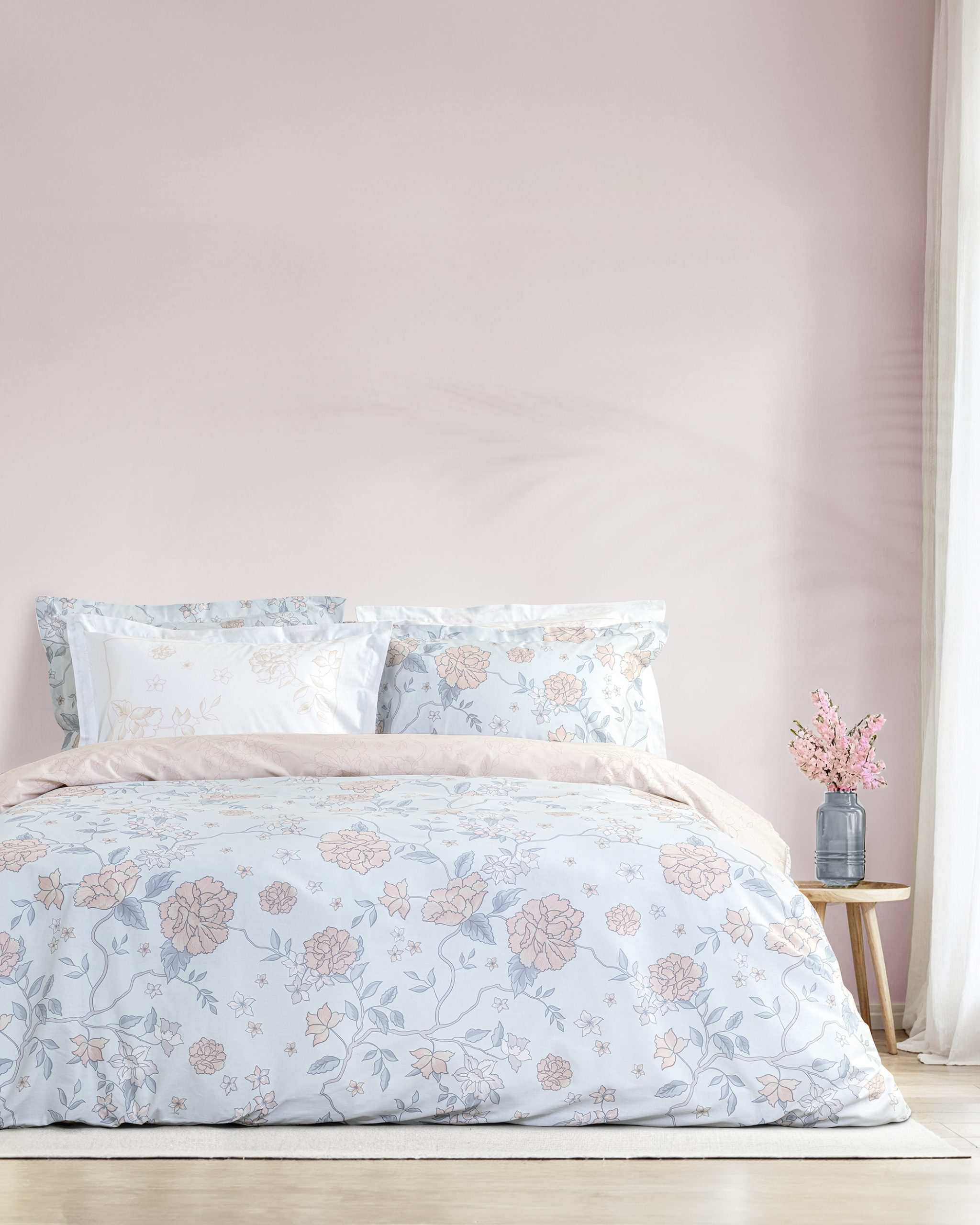 Nima Home Σετ Σεντόνια Διπλά - Floral Dream 220x260, 52x72, Σιέλ, Τιρκουάζ, Ροζ