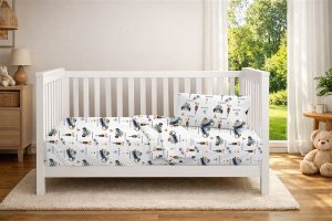 DIMcol Κατωσέντονο Με Λάστιχο bebe Animal Grand Prix 589 0,70X1,40X0,15 White-Blue 100% Cotton