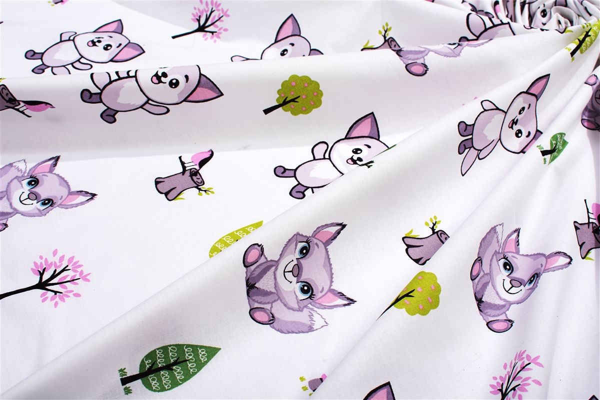 DIMcol Κατωσέντονο Με Λάστιχο bebe Baby Foxes 594 0,70X1,40X0,15 White-Pastel Lilac 100% Cotton - Image 2