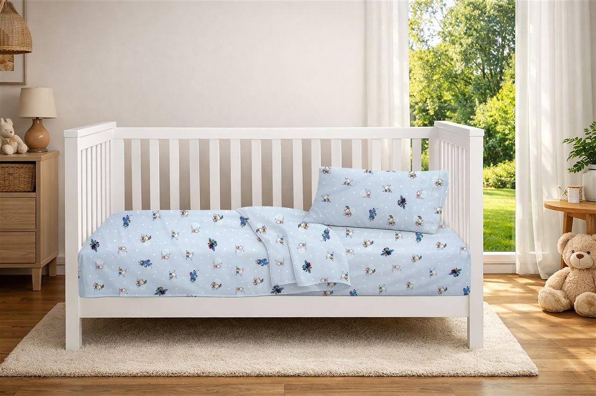 DIMcol Κατωσέντονο Με Λάστιχο bebe Bear's Playtime 591 0,70X1,40X0,15 Sky Blue 100% Cotton