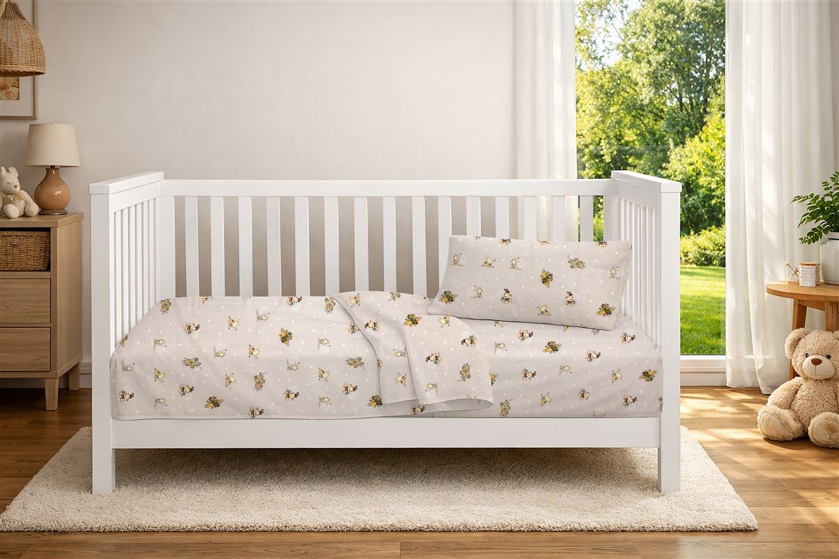 DIMcol Κατωσέντονο Με Λάστιχο bebe Bear's Playtime 592 0,70X1,40X0,15 Beige 100% Cotton