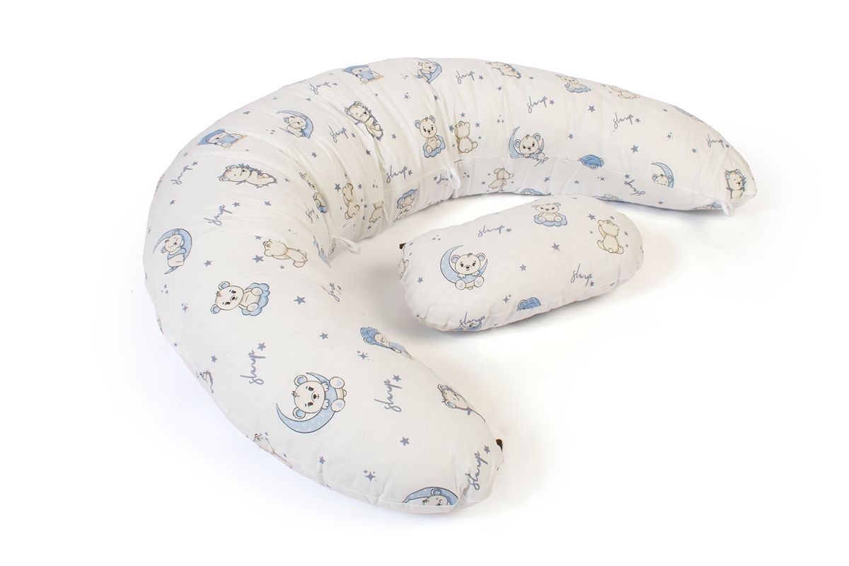DIMcol Μαξιλάρι Εγκυμοσύνης - Θηλασμού 2 σε 1 bebe Bear's Nest 03 155x35x20 White-Sky Blue 100% Cotton