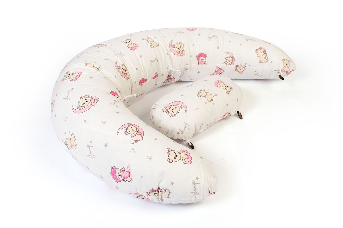 DIMcol Μαξιλάρι Εγκυμοσύνης - Θηλασμού 2 σε 1 bebe Bear's Nest 04 155x35x20 White-Pink 100% Cotton