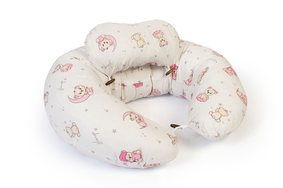 DIMcol Μαξιλάρι Εγκυμοσύνης - Θηλασμού 2 σε 1 bebe Bear's Nest 04 155x35x20 White-Pink 100% Cotton - Image 2