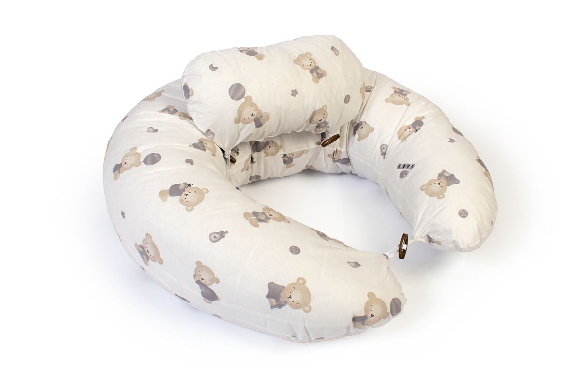 DIMcol Μαξιλάρι Εγκυμοσύνης - Θηλασμού 2 σε 1 bebe Bear's Nest 05 155x35x20 White-Grey 100% Cotton - Image 2