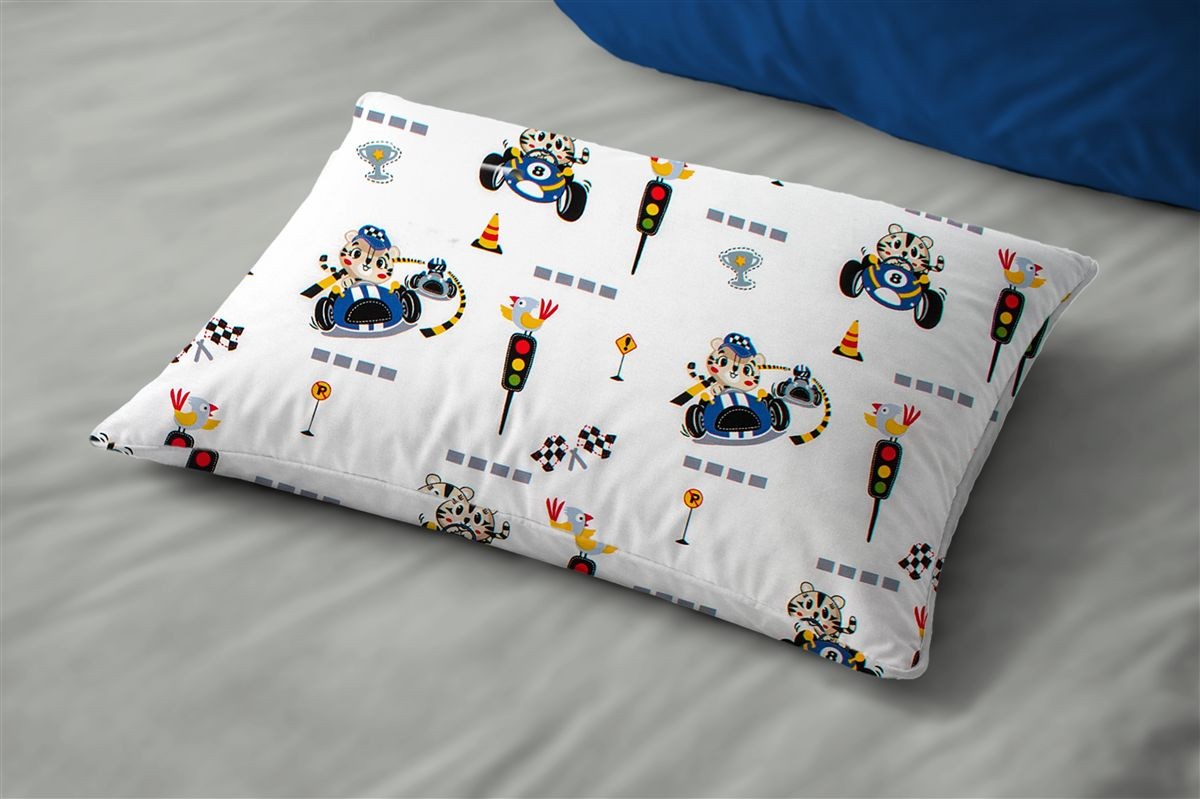 DIMcol Μαξιλαροθήκη Εμπριμέ bebe Animal Grand Prix 589 35X45 White-Blue 100% Cotton