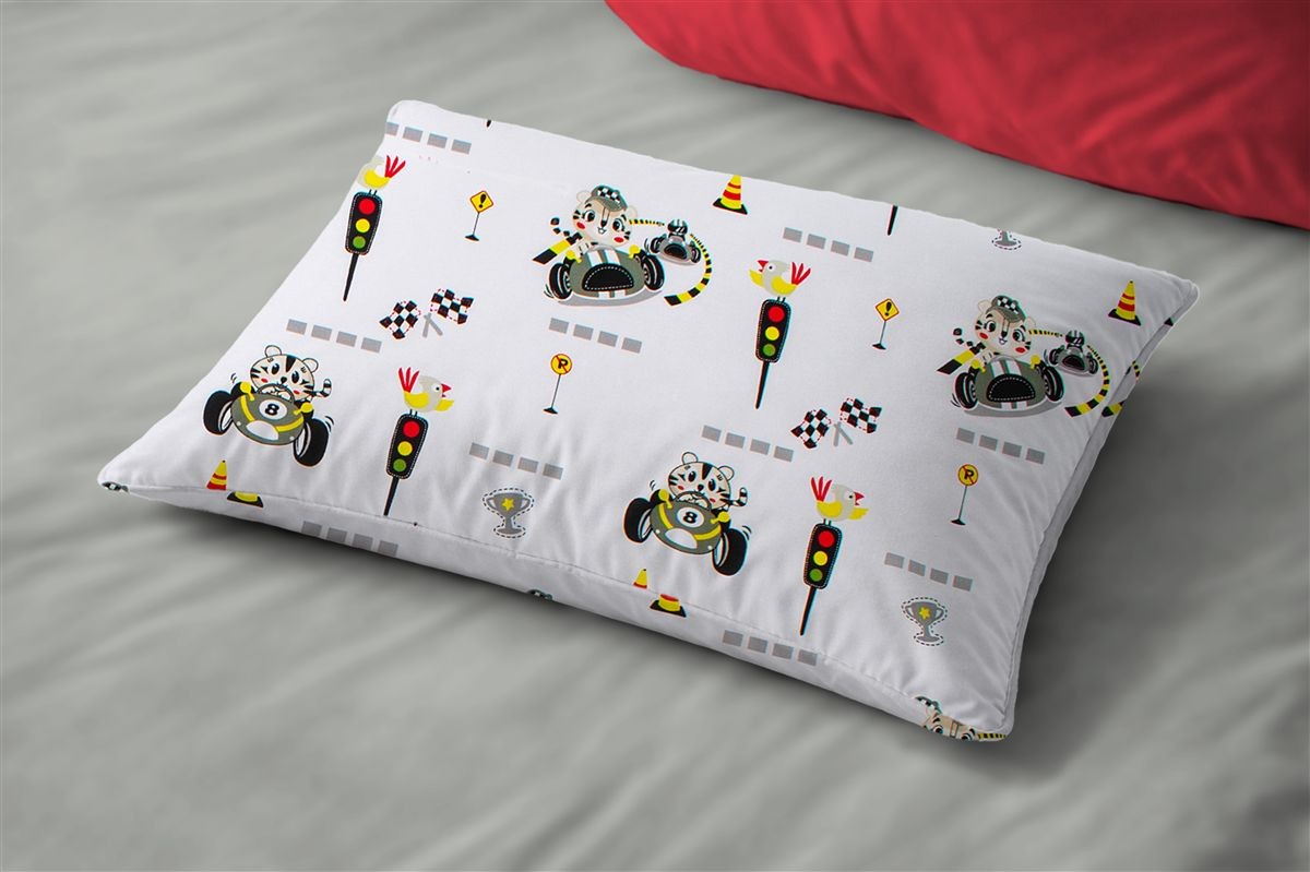 DIMcol Μαξιλαροθήκη Εμπριμέ bebe Animal Grand Prix 590 35X45 White-Olive 100% Cotton
