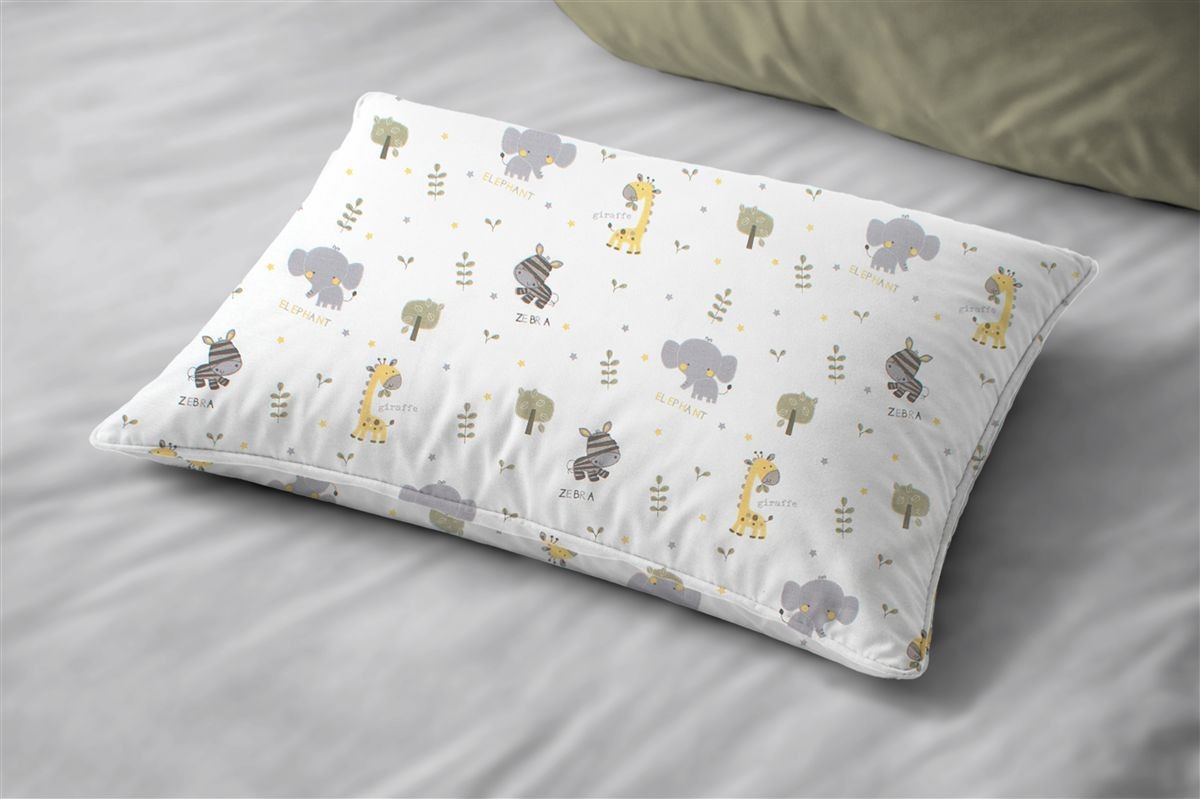 DIMcol Μαξιλαροθήκη Εμπριμέ bebe Happy Safari 713 35X45 White-Grey 100% Cotton