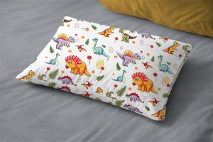 DIMcol Μαξιλαροθήκη Εμπριμέ kids Dinosaur 520 50x70 White-Orange 100% Cotton
