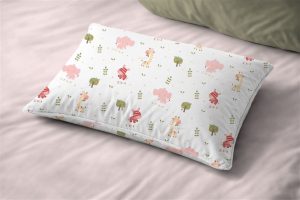 DIMcol Μαξιλαροθήκη Εμπριμέ kids Happy Safari 712 50X70 White-Pink 100% Cotton