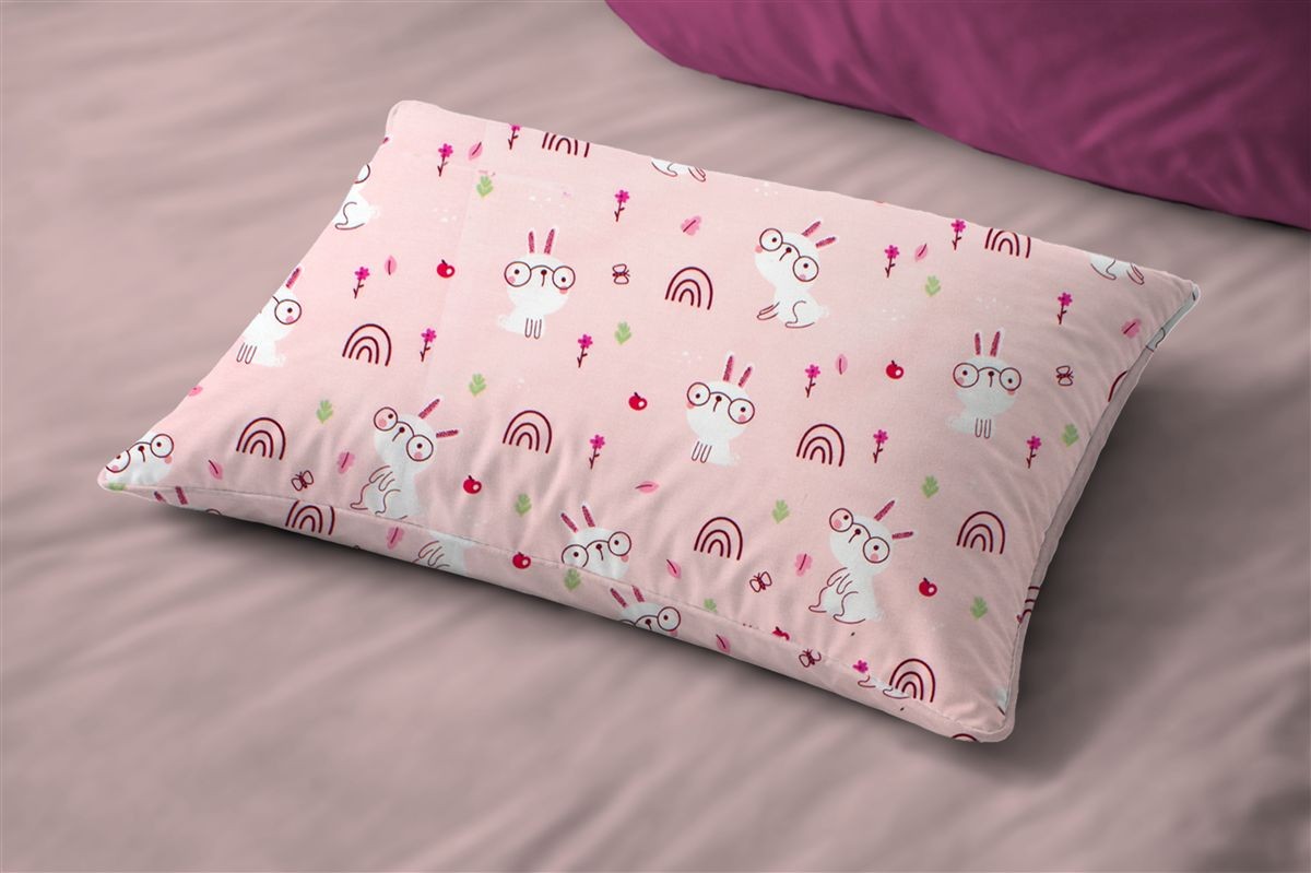 DIMcol Μαξιλαροθήκη Εμπριμέ kids Rabbit Garden 585 50X70 Pink 100% Cotton