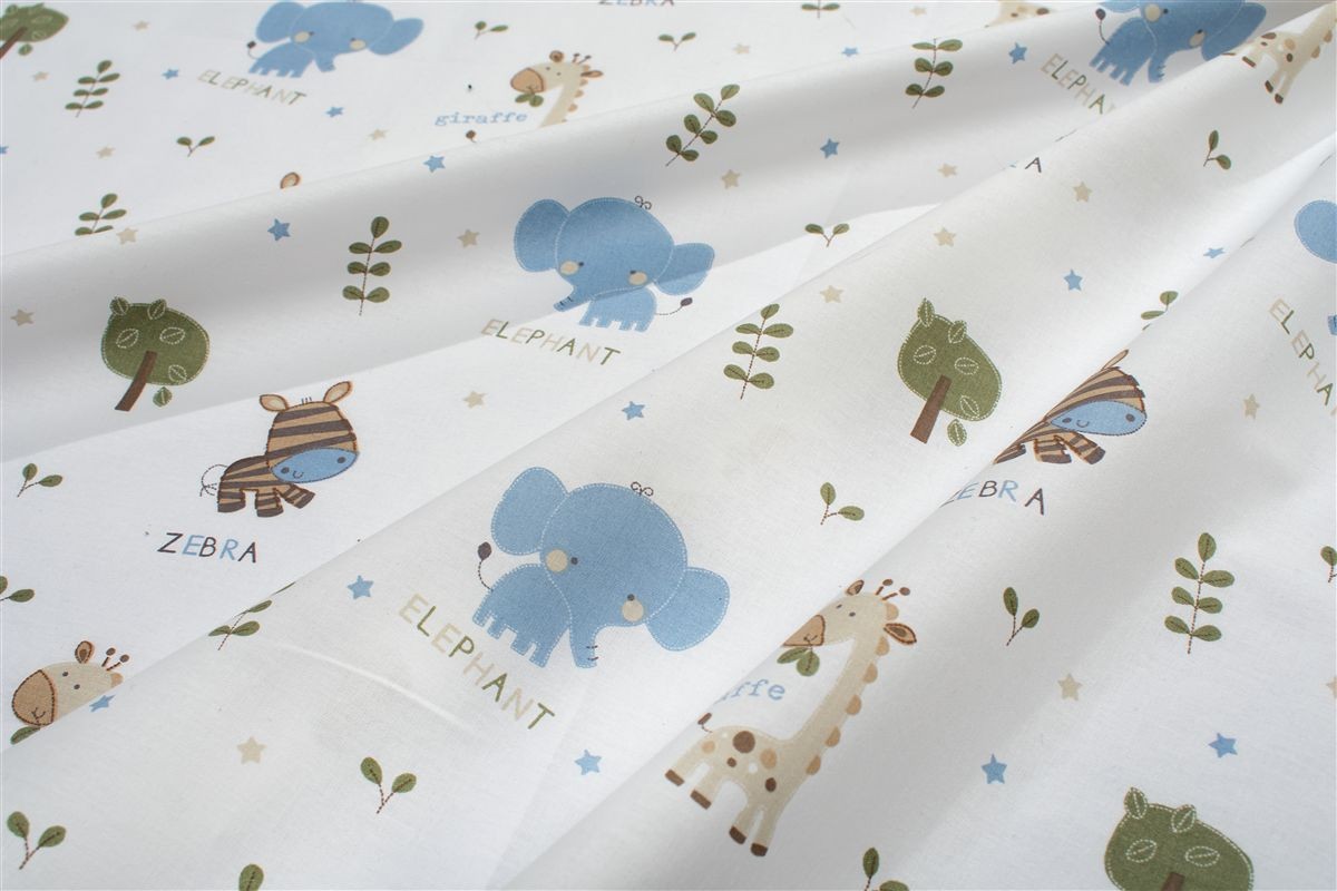 DIMcol Πάνα Χασέ bebe Happy Safari 711 80X80 White-Sky Blue 100% Cotton