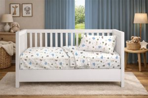 DIMcol Πάπλωμα Εμπριμέ bebe Happy Safari 711 120X160 White-Sky Blue 100% Cotton