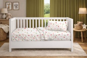 DIMcol Πάπλωμα Εμπριμέ bebe Happy Safari 712 120X160 White-Pink 100% Cotton