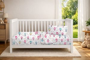 DIMcol Πάπλωμα Εμπριμέ bebe The Floating Zoo 597 120X160 White-Pink 100% Cotton