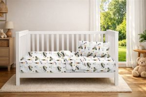 DIMcol Παπλωματοθήκη Εμπριμέ bebe Animal Grand Prix 590 120X160 White-Olive 100% Cotton